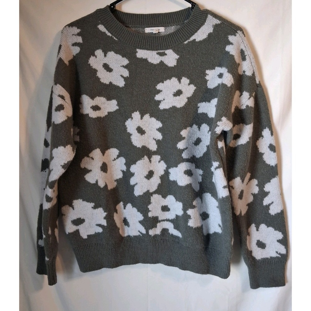 Maurice's Green  Sweater With White Floral Pattern Womens Medium